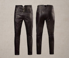 Pantalón de Cuero Negro para Hombres Calce Ajustado Pantalón de Cuero Estilo Jim Morrison Pantalón de Cuero