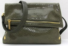 NUEVO HAMMITT VIP Bolso Bandolera Mediano Cuero Bistro Verde Serpiente Estampado/Cepillo Dorado