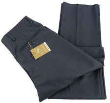 Pantalones de lana SANTORELLI azul medio COMO 2 plisados delanteros calce moderno 29 Italia nuevos con etiquetas