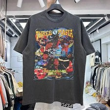 Camiseta Three Six Mafia No.666 Estilo Básico Negra Unisex Reimpresión Para Hombres Mujeres