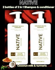 Champú y acondicionador para el cuidado de rizos de leche y cúrcuma y leche de coco 2 unidades NATIVE 487 ml