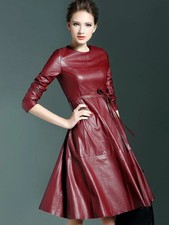 Vestido de cuero de lujo para mujer piel de cordero real diseñador ropa causal damas