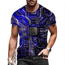 Camiseta Hombres Azul Computadora Circuito Tablero Manga Corta Moda Sedoso Suave