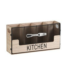 1X (Soporte para utensilios de mostrador de cocina de metal emparejado con organizador de cubiertos de madera 1986
