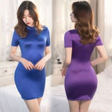 Vestido de fiesta brillante Wetlook para mujer minivestido informal elástico ceñido al cuerpo camisa vestido