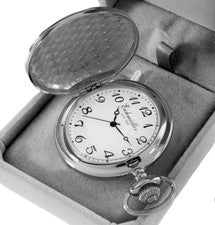 Reloj de bolsillo Eichmüller cromo plata 45 mm Savonnette cuarzo cadena y caja 3 agujas