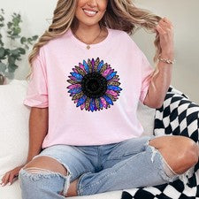 Camiseta de leopardo girasol para mujer hilada en anillo estampado floral animal regalo para ella