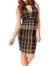 Vestido para mujer Thalia Sodi halter recortado sin mangas negro dorado talla S