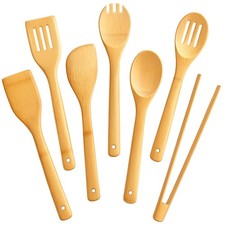 Juego de utensilios de cocina de bambú de 7 piezas HANSGO, cucharas de madera y medianas, marrón