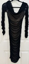 Moda Nova Negro Acanalado Fuera del Hombro Talla M NUEVO Vestido Midi Para Mujer