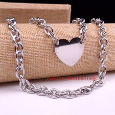 Nuevo Collar de Acero Inoxidable Amante Corazón Etiqueta Colgante Joyería Cadena Ovalada 8mm 24""