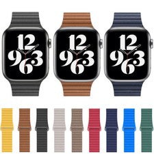 Correa magnética de cuero 44/41/45/42/46/49 mm para Apple Watch 11 10 9 8 7 6 SE