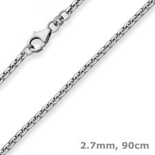 Collar de cadena redonda de 2,7 mm de plata 925 rodiada 90 cm