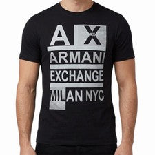 $50 ARMANI EXCHANGE Negro APILADO Manga Corta Calce Ajustado Diseñador Camiseta Nueva con Etiquetas