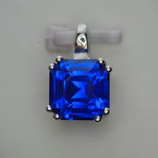 Colgante de plata 925 con zafiro azul natural certificado de 20 quilates Asscher piedras preciosas sueltas