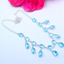 Collar suizo de plata de ley 925 con piedras preciosas de topacio azul tamaño 17-18"