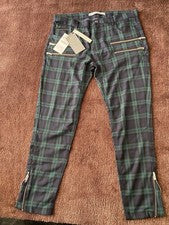 Pantalones ZARA MAN Super Ajustados a Cuadros Verde Azul Cremallera Bolsillo Tobillo Cremallera Talla 42
