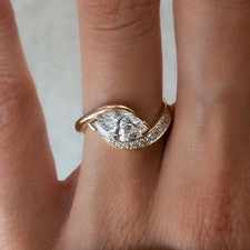 Anillo de diamantes de oro cultivado en laboratorio sólido corte marquesa 14k...