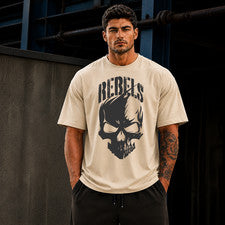 Camiseta de algodón con gráfico de calavera de gran tamaño personalizable para hombre ropa de calle gimnasio entrenamien
