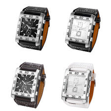 Brazalete brazalete brazalete reloj pulsera de cuarzo esfera cuadrada grande correa de cuero ancho punk para hombre