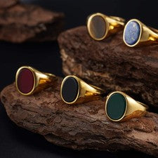 Anillo elíptico de piedra natural con ojo de tigre natural real ónix negro 316L Stai