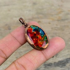 Colgante Electroformado Regalo Madre Cobre Joyería Piedras Preciosas Ammolita 1.77"