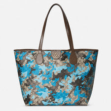 Nuevo con etiquetas Bolso de Mano Grande Gucci GG Supreme Azul Camuflaje con Bolsa Auténtico