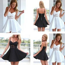 Vestido Hueco Cóctel Fiesta Moda Eslinga Encaje Mini Sin Mangas Para Mujer