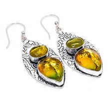 Turmalina bicolor, piedras preciosas de citrino 925 pendiente de joyería de p...