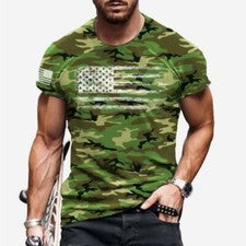 Camiseta Manga Corta Gráfico Moda Hombre Bandera Camuflaje Verde Antiguo Tee Top
