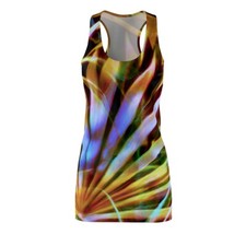 Vestido para mujer espalda cruzada estampado futurista neón tropical naturaleza colorido