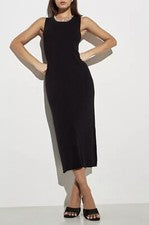 Maxi Vestido Boutique Para Mujer Splash Moda Negro Acanalado Dividido Talla 8 Nuevo con Etiquetas