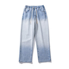 Pantalones de mezclilla de cintura elástica de moda de pierna ancha rectos sueltos degradados de tendencia para hombre