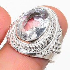 Anillo de plata de ley 925 hecho a mano con piedras preciosas de topacio blanco de todos los tamaños para regalo