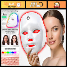 Mascarilla facial terapia de luz roja LED 7 en 1 - Cuidado de la piel para uso en el hogar y el salón