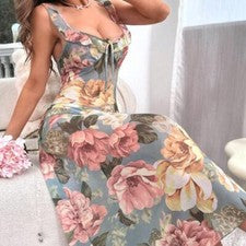Nuevo Vestido Largo de Verano 2024 Diseño Europeo Moda Dama Flor Fresca Mujer Lo último