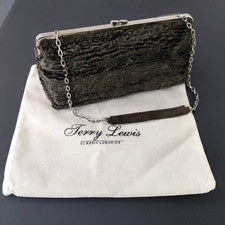Bolso de Mano JERRY LEWIS Clásico Lujos Verde Oscuro Piel Sintética y Bolsa para el Polvo De Colección Reto Chic