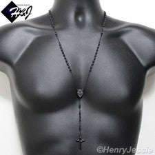 Collar Rosario 25+5" HOMBRE MUJER Acero Inoxidable 3.5mm Negro Cuentas