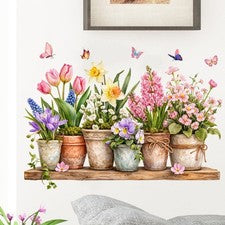 Pegatinas florales tulipán decoración pared salón 90x30cm material PVC rosa