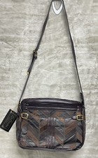 Bandolera/bolso de hombro de cuero retazos La Covina cartera soporte de vidrio de colección