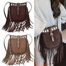 Bolso Bandolera Sintético Suave Bolso de Hombro Borla Borla Vintage de Moda para Damas