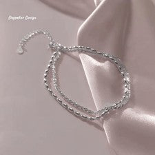 Cadena Doble Pie Plata de Ley 925 Elegante Ajustable Mujer 26 cm