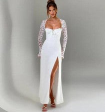 2024 Nuevo Diseñador Lujo Moda Mujer Boda Blanco Vestido Manga Larga Malla Lo último