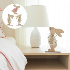 Adorno de madera con forma de conejo de Pascua para mesa de escritorio 3 piezas para decoración del hogar