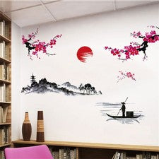 Pegatinas de pared para el hogar estilo chino PVC flor de ciruela extraíbles autoadhesivas