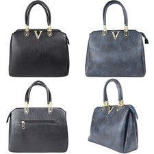 Bolso de hombro con asa de agarre de cuero sintético dorado emblema en V compartimento múltiple para damas