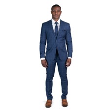 Traje ajustado azul marino ventana cuadros 2 botones muesca solapa para hombre 18335 AZAR