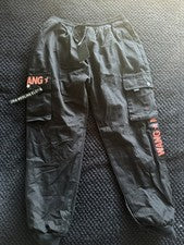 Wang Hombre Punk Gótico Cargo Corto Jogger Negro M