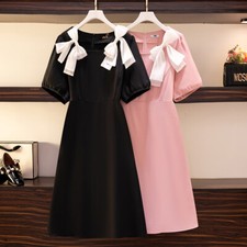 Para mujeres 2023 Verano Nuevo Vestido Fat Mm Lazo Manga Corta Moda Dama Línea A
