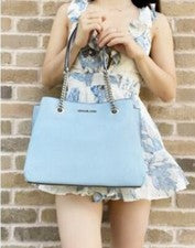 Bolso de Hombro MICHAEL KORS Jet Set Artículo Cadena Grande en Cuero Guijarro AZUL PWDR